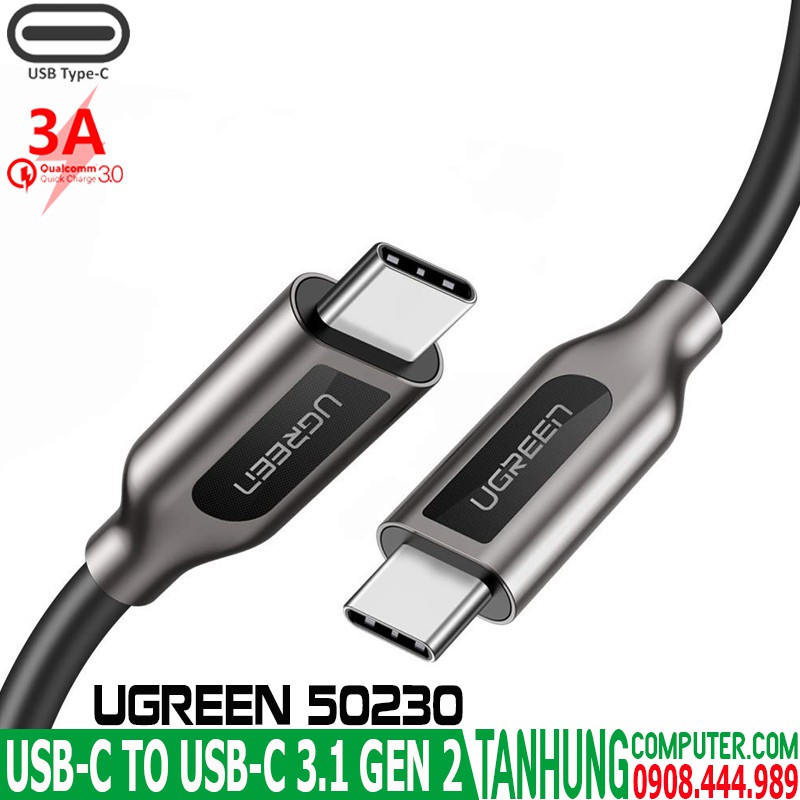 [Mã ELMS5 giảm 7% đơn 300K] Cáp USB Type C 3.1 Gen 2 Ugreen 50230 dài 1m kết nối sạc 60W,truyền dữ liệu,hình ảnh 4K