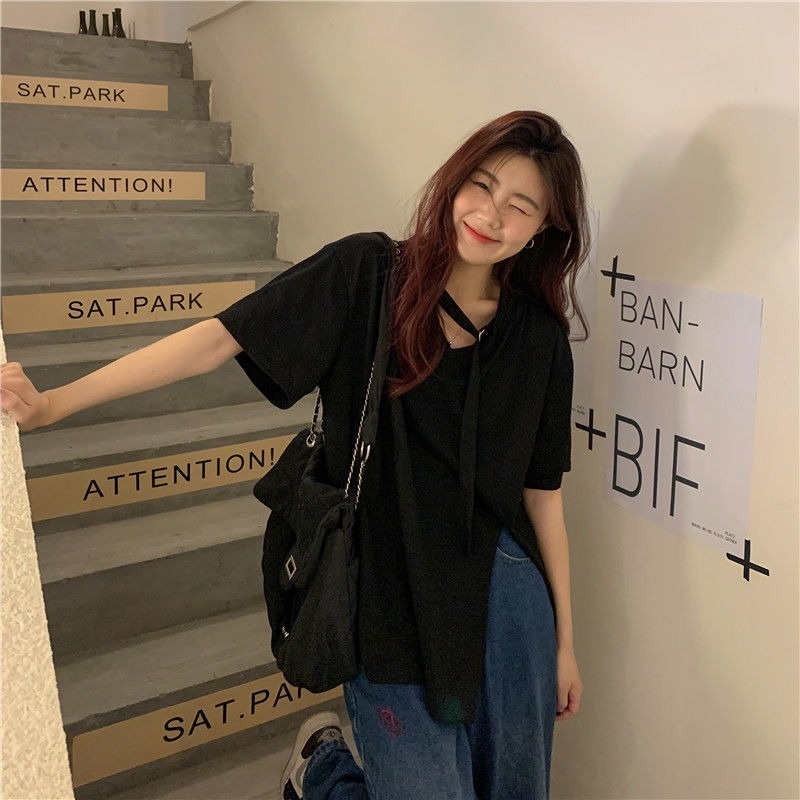 Áo Thun Tay Ngắn Màu Trơn Xẻ Tà Dễ Phối Đồ Thời Trang Mùa Hè Cho Nữ