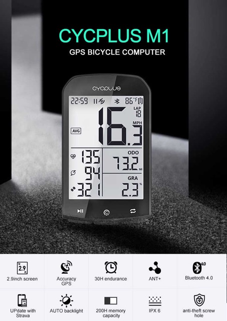 Đồng hồ đo tốc độ xe đạp không dây kết nối vệ tinh (GPS) Cycplus M1