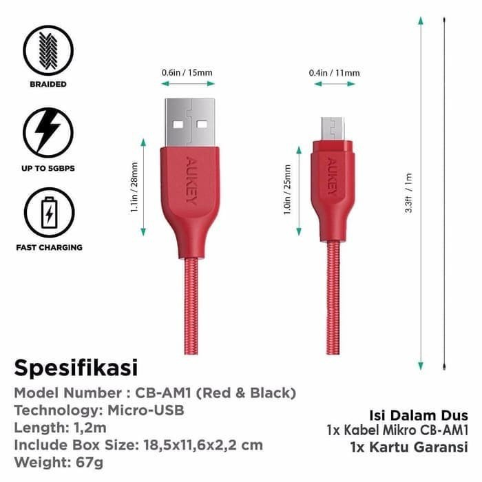 Dây Cáp Sạc Aukey Cb Am1 Micro Usb Dài 1.2m