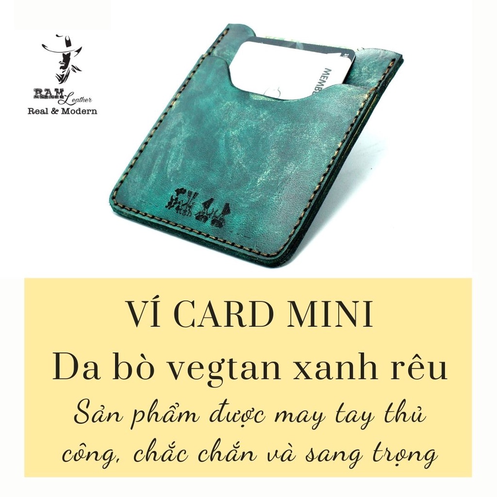 Ví mini nam nữ RAM Leather handmade da bò Italia Vegtan màu aqua green