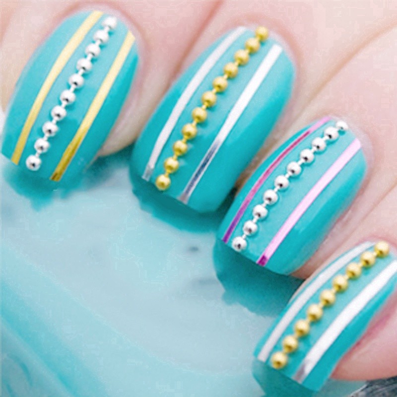 Chuỗi dây kim loại liên kết các hạt tròn trang trí móng nghệ thuật dài 3m