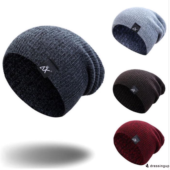 Mũ Len Trùm Đầu Unisex Màu Trơn Ấm Áp Thời Trang