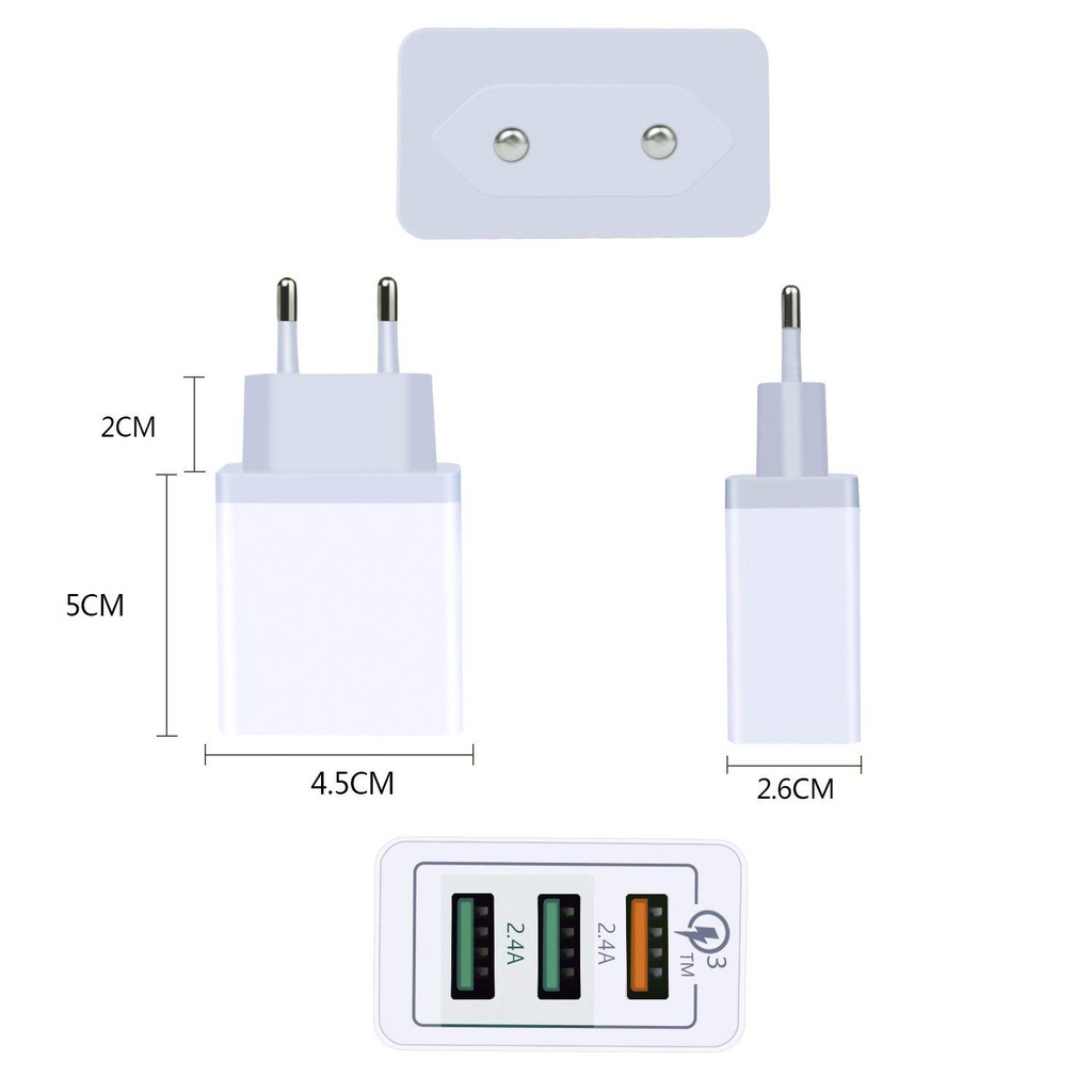 Củ sạc Qualcomm sạc nhanh với 3 cổng USB