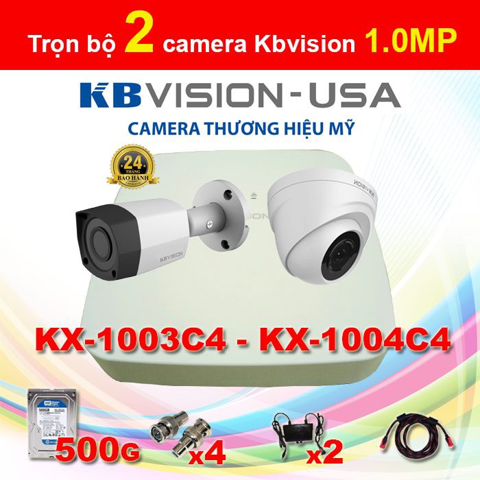 Trọn bộ 2 Camera Kbvision 1.0MP KX-1004C4 + KX-1003C4 + KX-7104TD6