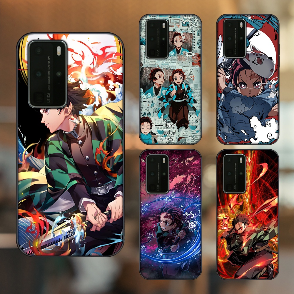 Ốp lưng Huawei P40 Pro viền đen in hình Tanjiro Kimetsu No Yaiba