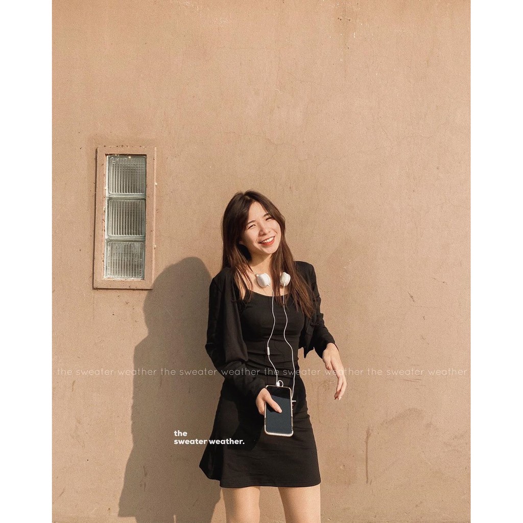 SET VÁY 2 DÂY TRƠN MIX ÁO KHOÁC NGOÀI CARDIGAN - SET 2 MÓN VÁY HAI DÂY BODY + ÁO KHOÁC ÁO CROPTOP CÀI CÚC ĐEN XÁM TÍM HO | BigBuy360 - bigbuy360.vn