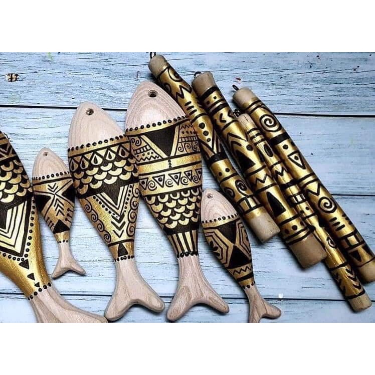 Combo 6 cá gỗ decor đủ 3size - Cá gỗ mộc trang trí