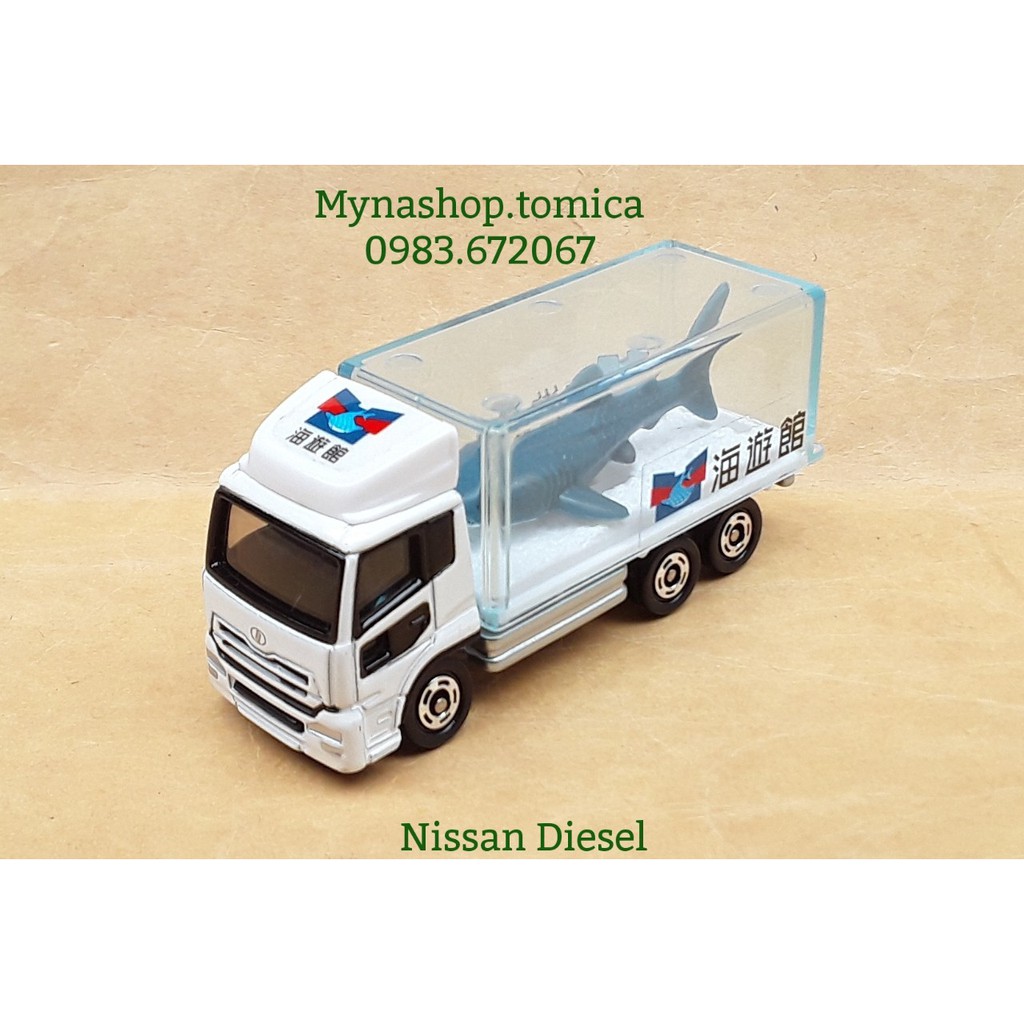 Đồ chơi mô hình tĩnh xe tomica không hộp, Nissan Diesel, xe chở cá mập