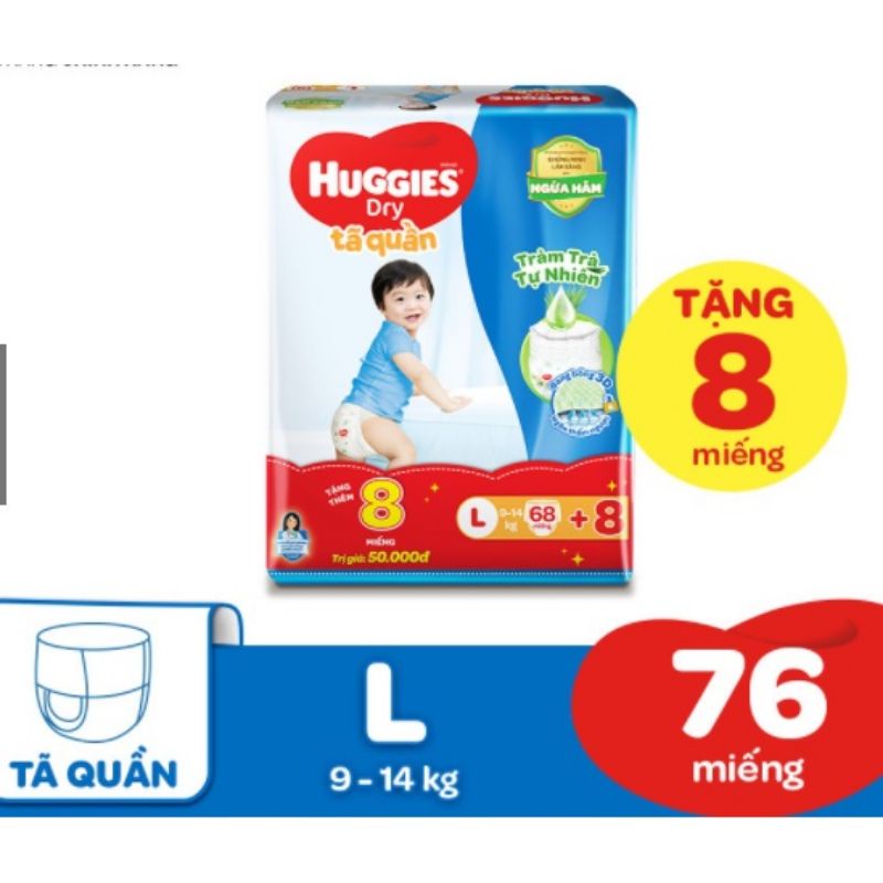 Tã Quần Huggies Dry Gói Cực Đại L68 (68 Miếng) - Bao Bì Mới