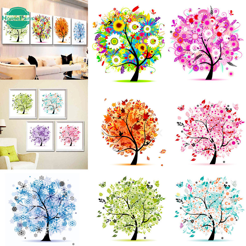 Bộ Tranh Đính Đá 5d Họa Tiết Cây Bốn Mùa Đẹp Mắt Diy
