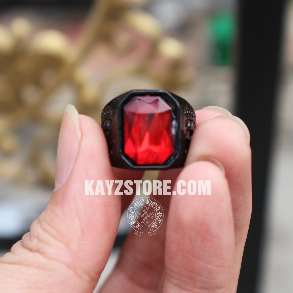 [FREESHIP] Nhẫn Đen Khảm Đá Ruby Titan Nguyên Khối