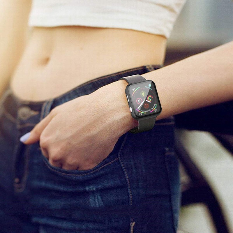 Vỏ iwatch cho apple watch series 7 6 5 4 3 2 1 45mm 44mm 41mm 40mm vỏ với nắp bảo vệ bằng kính cường lực