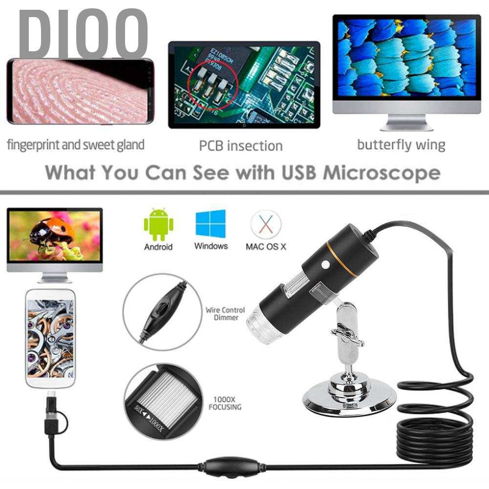 Kính Hiển Vi Dioo 300 000 Pixels Usb Hd 1000x Pcb Với 8 Đèn Led Kèm Giá Đỡ