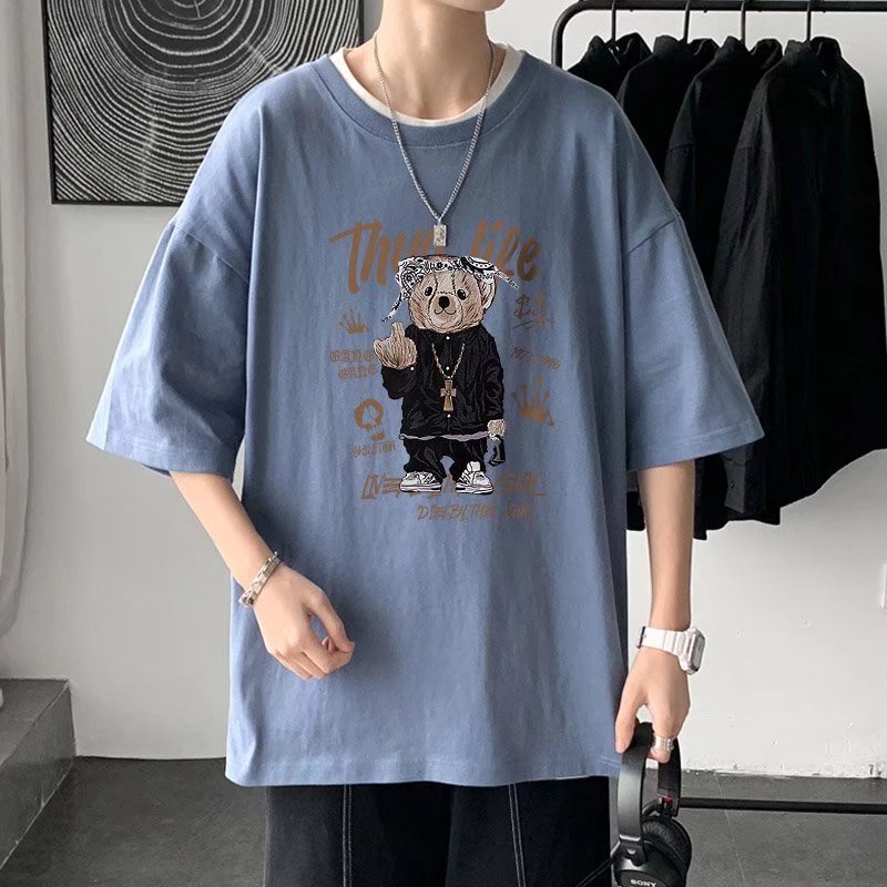 Áo Thun Tay Ngắn Cổ Tròn Họa Tiết Gấu Hoạt Hình Thời Trang Dành Cho Nam Size M-8XL