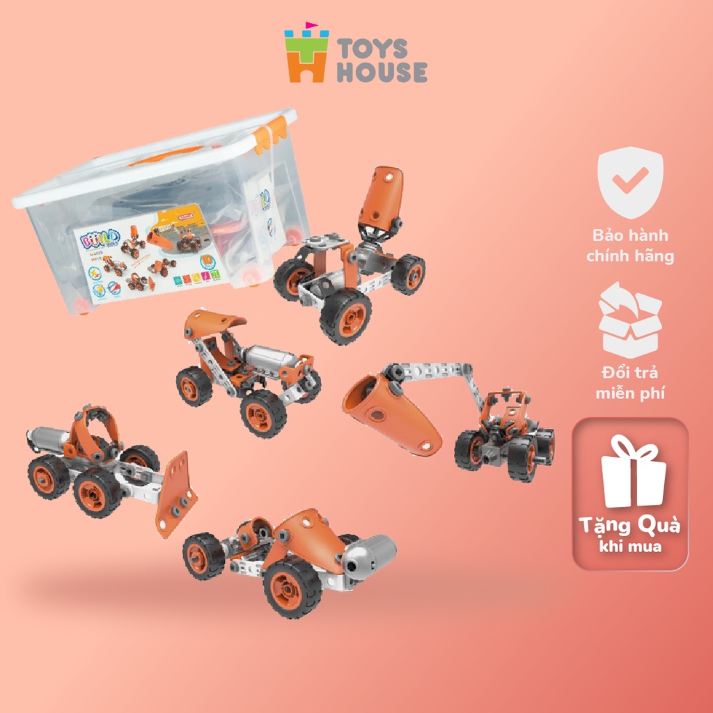 Đồ chơi giáo dục Steam lắp ghép Build&amp;Play máy móc xây dựng 86 chi tiết Toyshouse 7785, có hộp nhựa, có pin