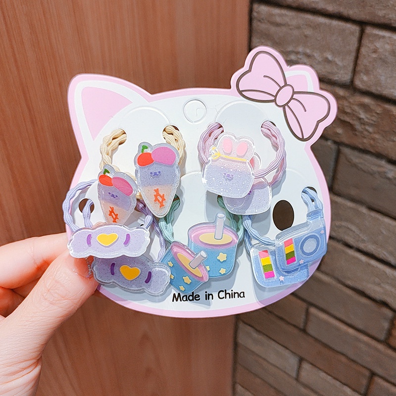 Set 10 Dây Cột Tóc Co Giãn Không Đau Hình Trái Cây Hoạt Hình Dễ Thương Cho Bé Gái
