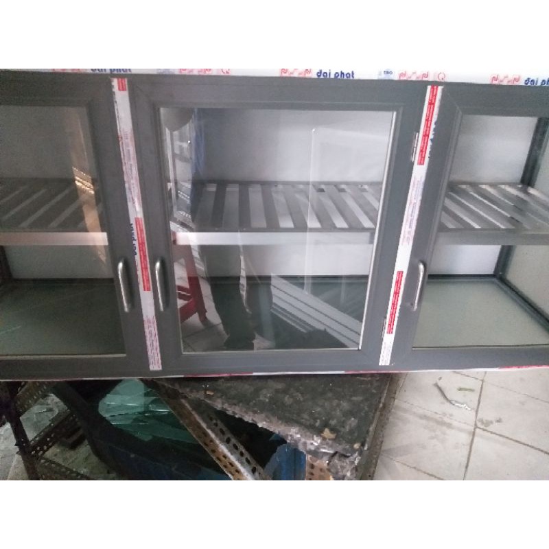 Tủ nhôm kính chén bát loại treo tường nhôm màu xám