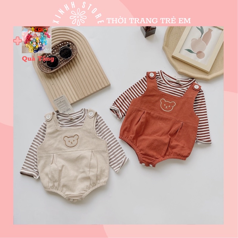 Sét Yếm Bodysuit Kèm Áo Dài Tay Cho Bé Trai, Bé Gái 4 -12kg, Bộ BodySuit Unisex Cho Bé