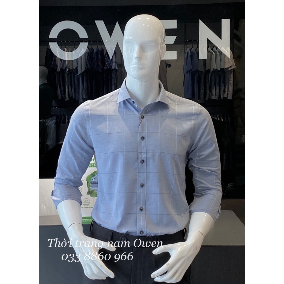 OWEN - Áo sơ mi dài tay Owen Slimfit kẻ ô màu ghi xám 220793