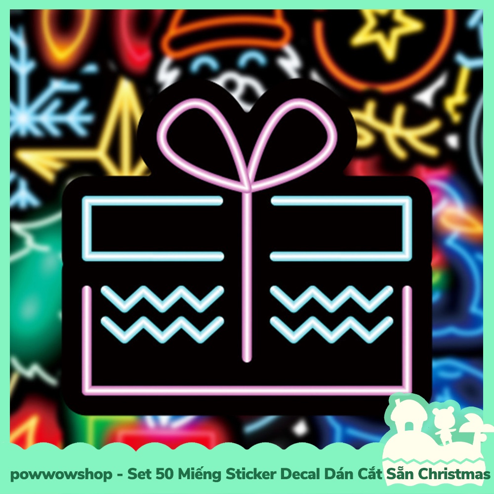 [Sẵn VN - Hỏa Tốc] Set 50 Miếng Sticker Decal Cắt Sẵn DIY Dán Trang Trí Vật Dụng Mẫu Christmas Tree Neon Darken
