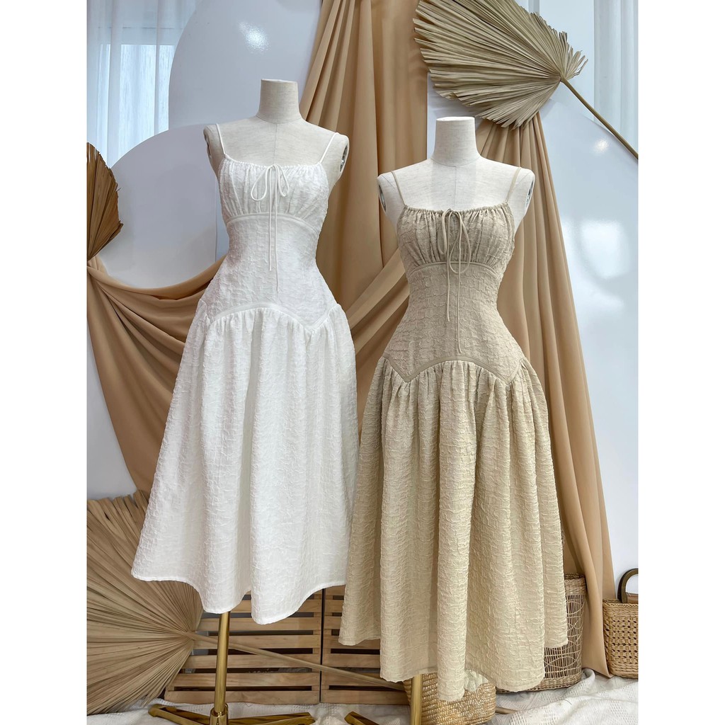 [HÀNG THIẾT KẾ CAO CẤP] Đầm Hai Dây Cột Nơ Tôn Dáng Vintage Đi Biển Nhiều Màu