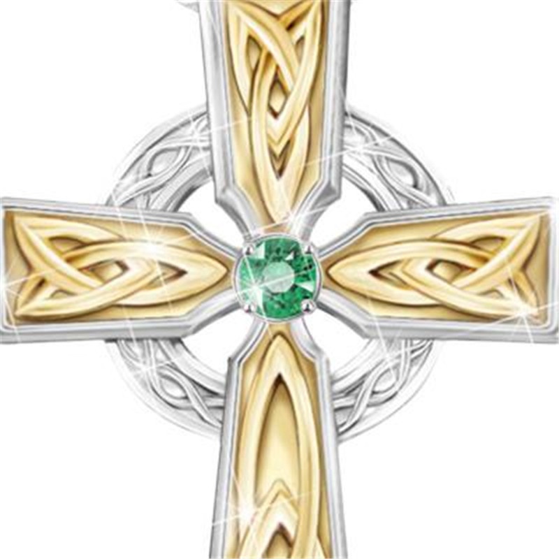 Vòng Cổ Mặt Thánh Giá Đính Đá Ngọc Lục Bảo Màu Xanh Lá Cây Phong Cách Thời Trang Mới