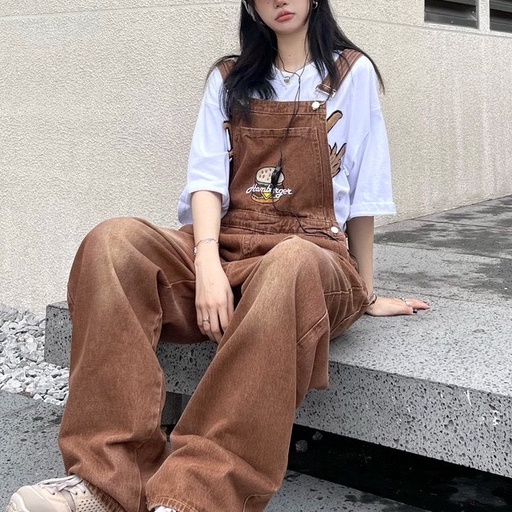 Quần yếm jeans ống rộng, quần yếm jeans trẻ chung năng động phong cách_y7