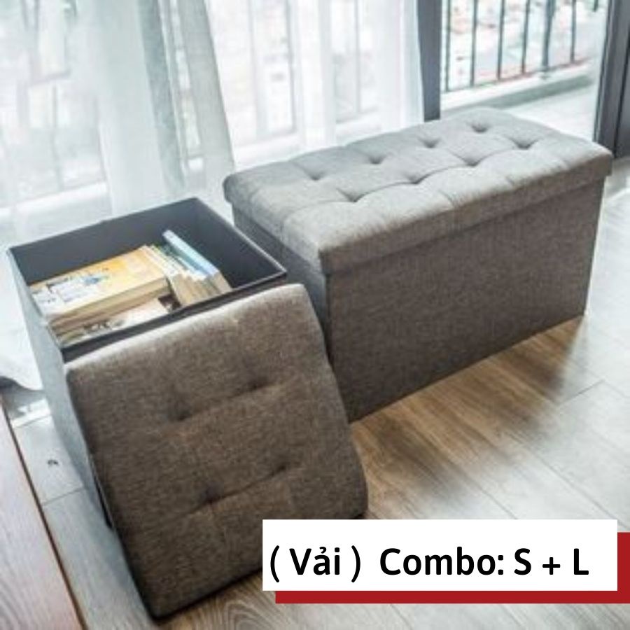 Thùng vải Oxford đựng đồ kiêm ghế sofa có nắp đậy, khung gỗ nhân tạo chắc chắn, gấp gọn