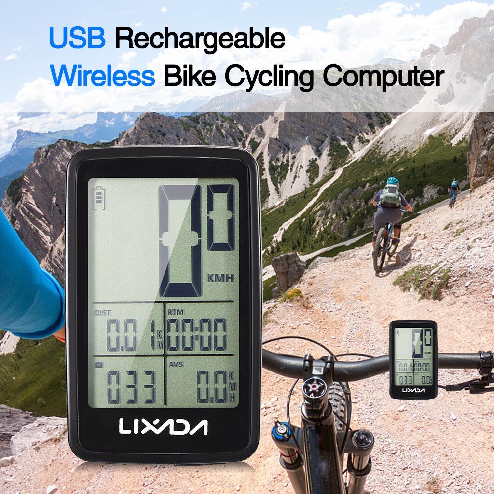 Đồng hồ tốc động USB không dây Lixada kèm giá đỡ chất lượng cao dành cho xe đạp leo núi MTB