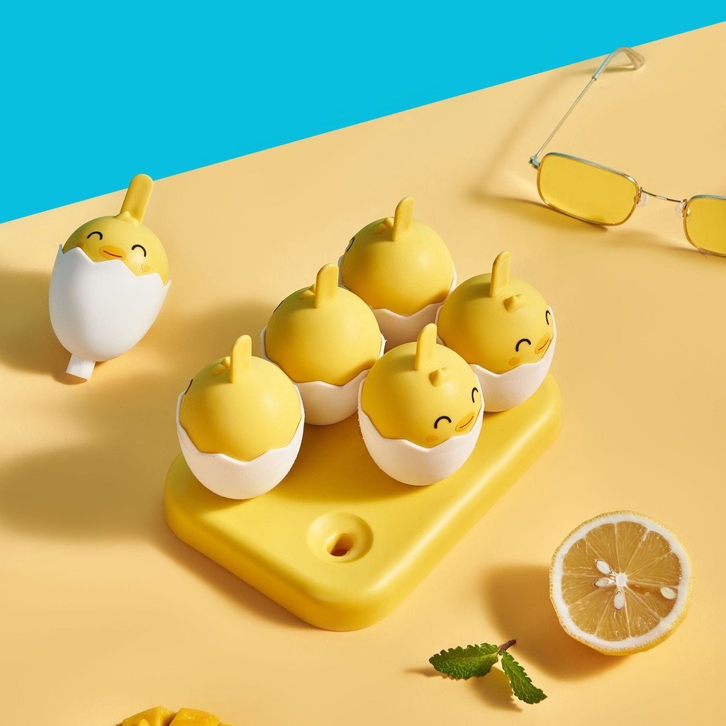 Khuôn Làm Kem Hình Quả Trứng Gà Cute Bộ 6 Khuôn Làm Kem Đáng Yêu Màu Vàng Có Chân Đế Chắc Chắn