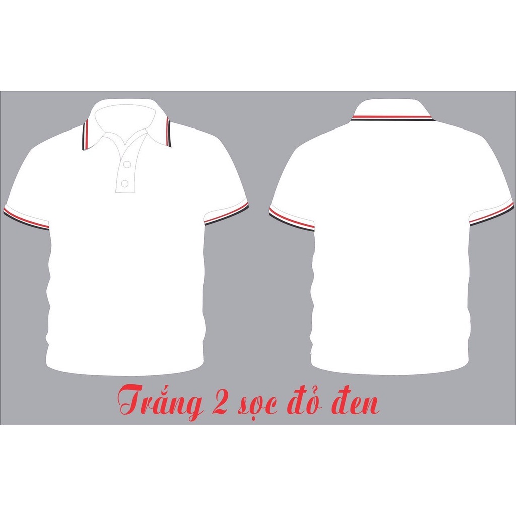 Áo THUN nam - nữ MÀU TRẮNG cổ sọc đỏ - đen vải Cá Sấu poly cổ dệt bo cao cấp ©️
