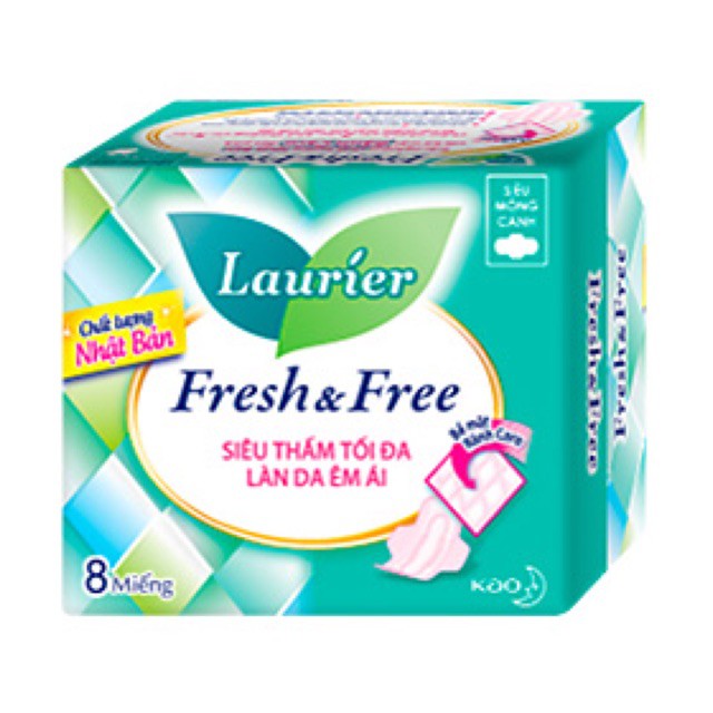 BĂNG VỆ SINH LAURIER FRESH & FREE SIÊU MỎNG CÁNH/ KHÔNG CÁNH - 8 MIẾNG