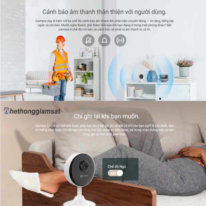 [Giá Sốc] Camera WIFI EZVIZ C1C-B H.265 1080P 2MPx (Nâng cấp của C1C), Nhỏ Ngọn, Sắt Nét, Hàng Chính Hãng, Bảo Hành 24Th