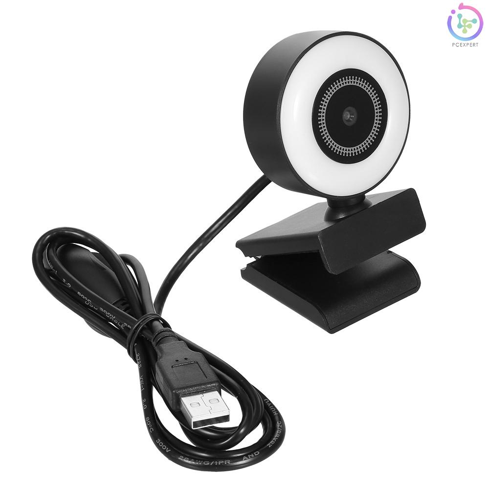 1080P HD Webcam with Ring Light Mini Autofocus Webcam Built in Microphone Webcam for Video/Live Streaming/Videoconferencing