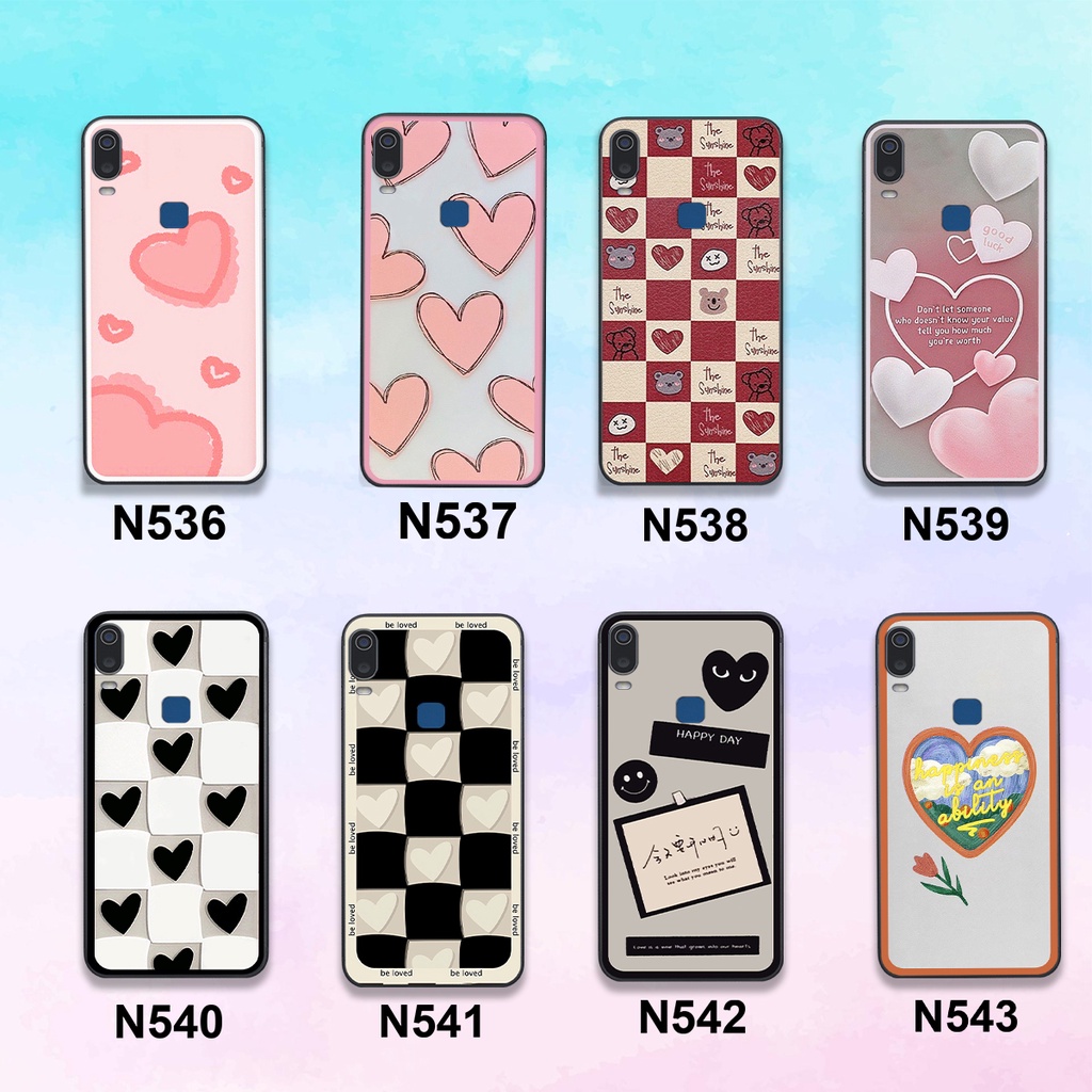 Ốp Vivo Y11 / Y12 in hình trái tim caro đen trắng , hồng cute xinh xắn dễ thương
