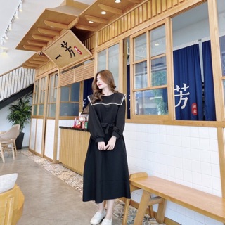 Đầm maxi thủy thủ phối đai eo
