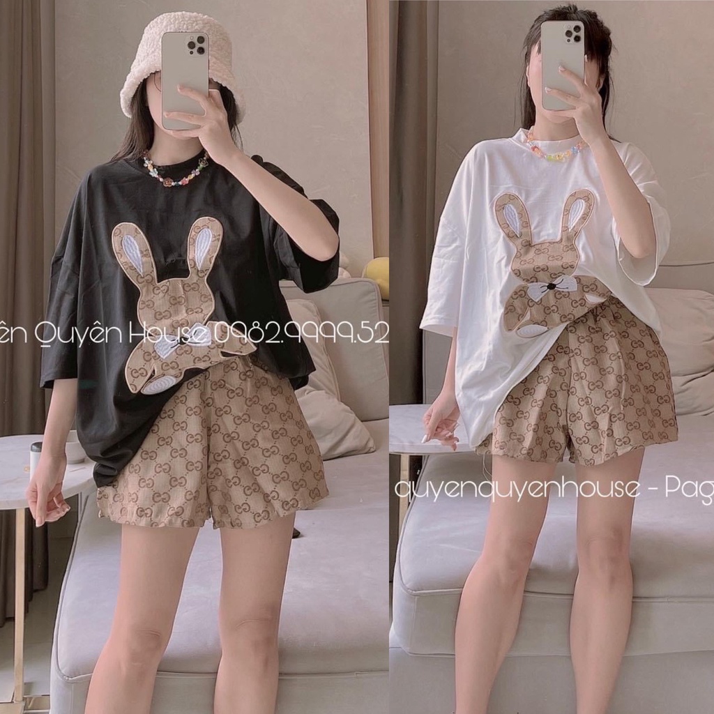 Set Đồ Nữ Đi Chơi , Đồ Bộ Nữ Áo Thun GC + Quần Short QC Cao Cấp ( Hàng Chuẩn Đẹp)