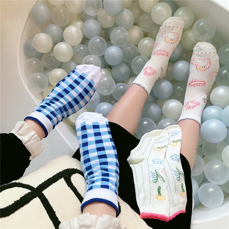 Vớ Cotton Cổ Vừa Họa Tiết Graffiti Thời Trang Xuân Thu Cho Nữ