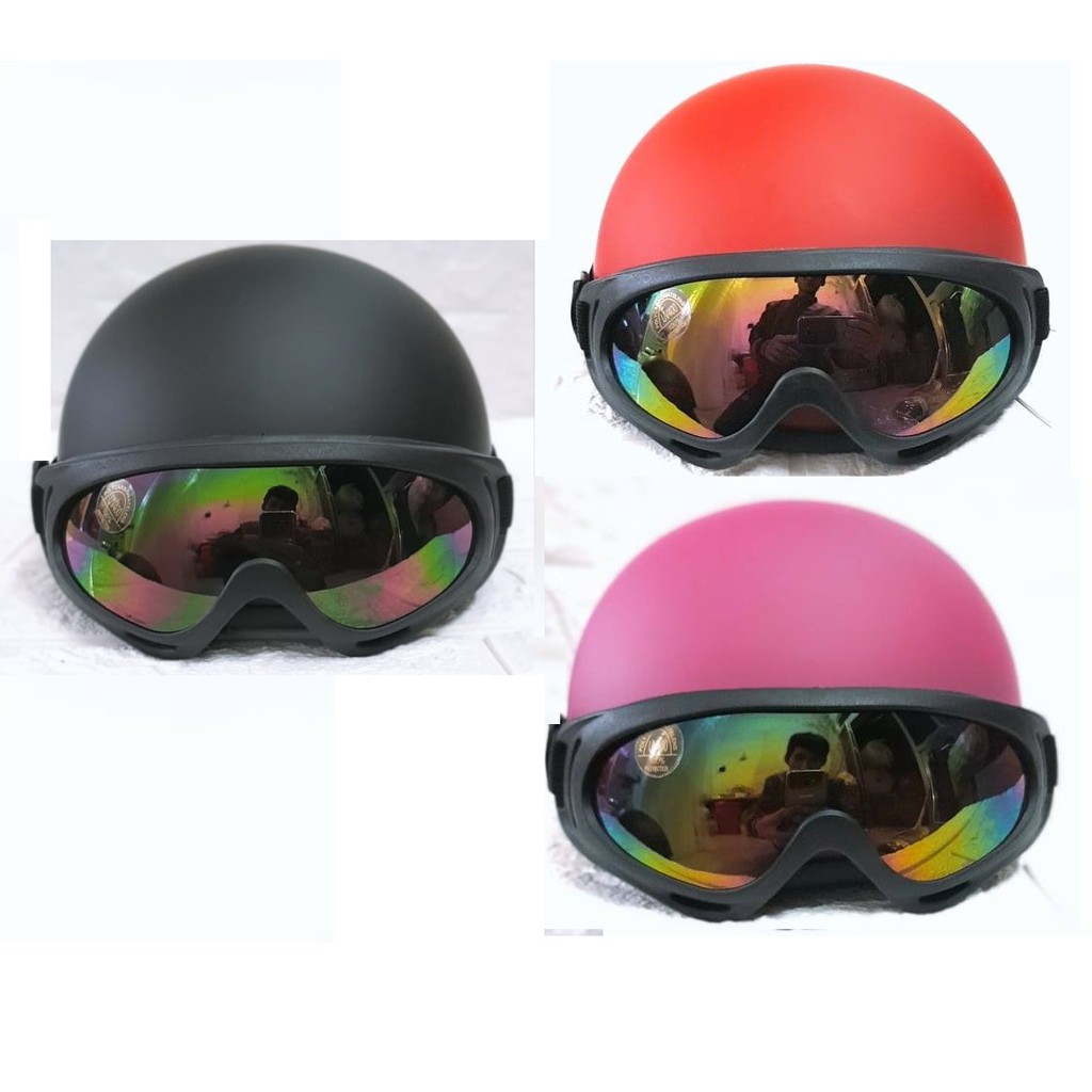 Kèm Kính- Mũ Bảo Hiểm Nửa Đầu Đen Trơn- Nón Trơn Đẹp 1/2