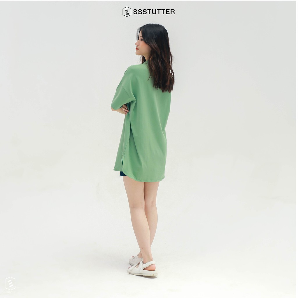 Áo Polo tay lỡ nữ SSStutter 2 màu chất 100% Cotton Oversize UNI TEE | BigBuy360 - bigbuy360.vn