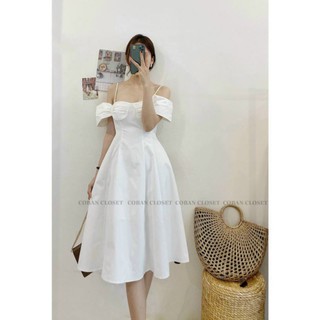 Đầm xòe rớt vai vintage