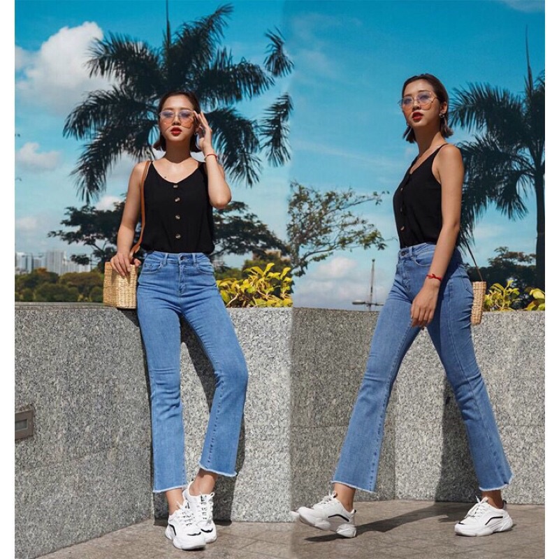 Quần Jeans Ống Loe Túi Nắp Chất Co Giãn - Nhà Cam