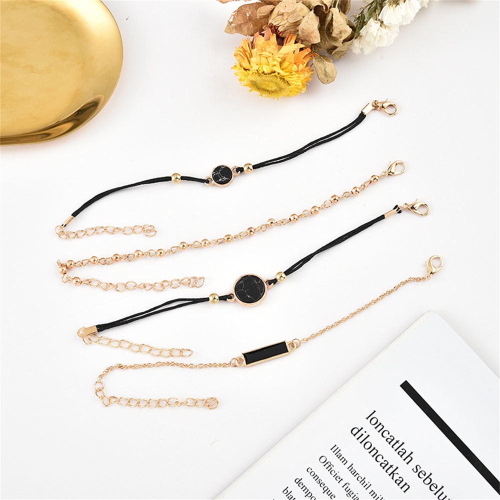 Set 4 Vòng Tay Dây Đen Xỏ Hạt Tròn Nhiều Lớp Phong Cách Bohemian Dành Cho Tuổi Teen Nữ