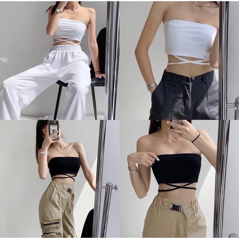 Áo quây buộc dây eo sexy - Áo croptop dáng ống chất thun ôm sát có dây buộc 2 kiểu cực xinh