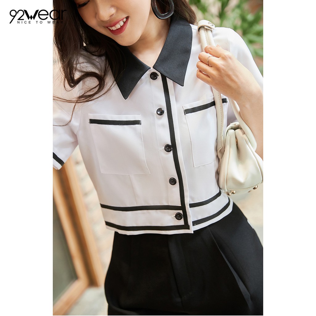 Áo Sơ mi nữ công sở 92WEAR đủ màu, đủ size, thiết kế ngắn tay phối cổ ASW0784 | BigBuy360 - bigbuy360.vn