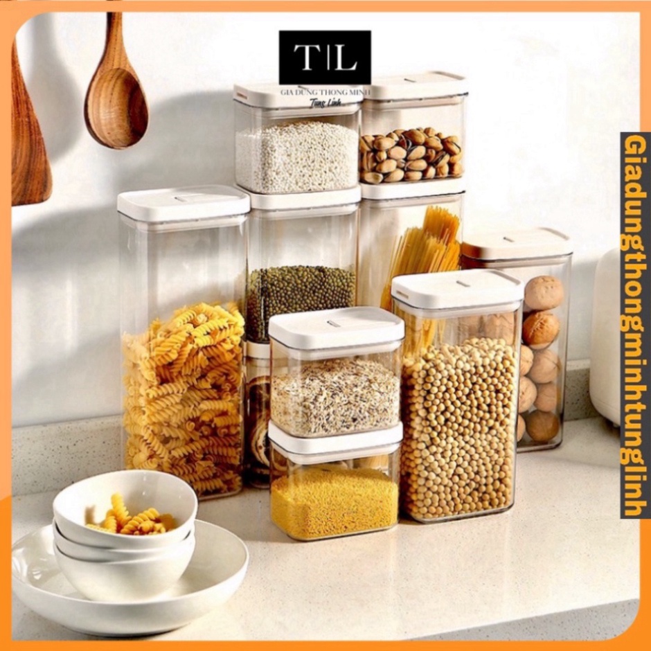 Lọ Đựng Gia Vị, Hộp Bảo Quản Đồ Khô Trong Suốt - Hũ Ngũ Cốc Nắp Kín bằng nhựa Chống Ẩm Mốc Dành Cho Nhà Bếp