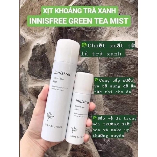 XỊT KHOÁNG CẤP ẨM , DƯỠNG TỨC THÌ INNISFREE trà xanh 50ml