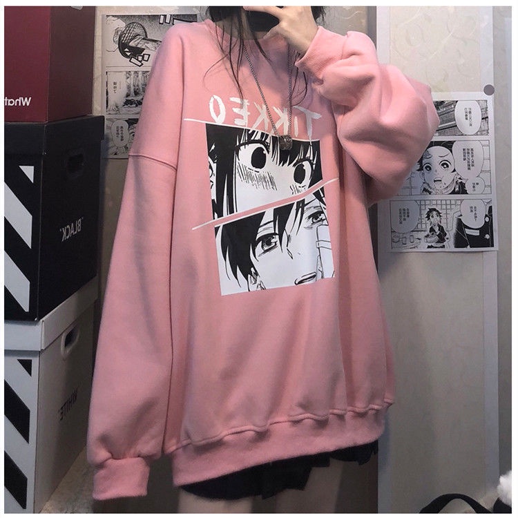Áo sweater Cổ Tròn Dáng Rộng In Họa Tiết anime Nhật Bản Thời Trang Cho Nữ