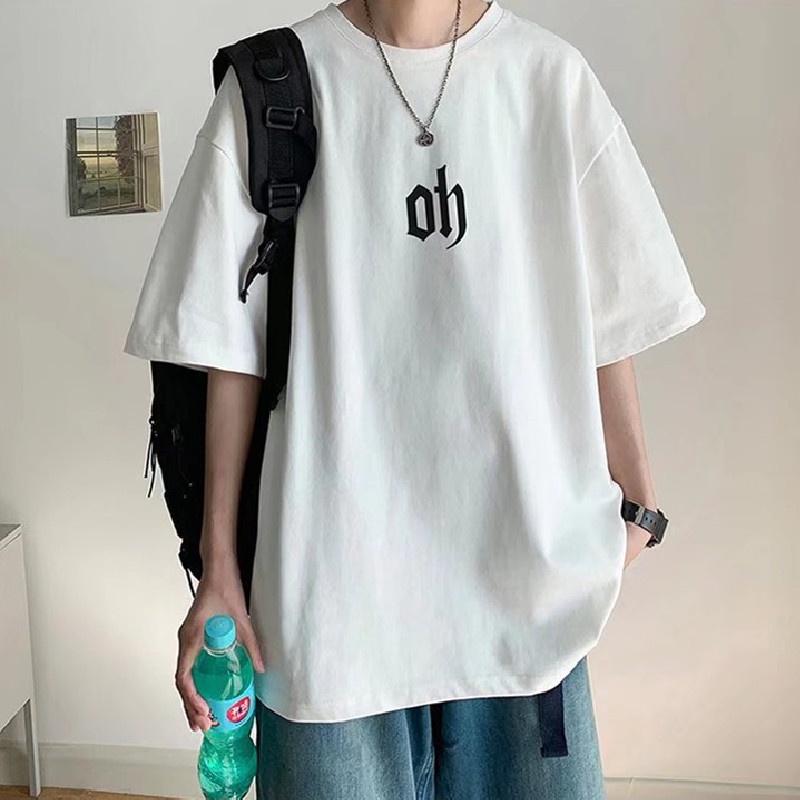 Áo Thun Tay Ngắn Cổ Tròn Dáng Rộng In Chữ Phong Cách Nhật Bản Thời Trang Mùa Hè Cho Nam